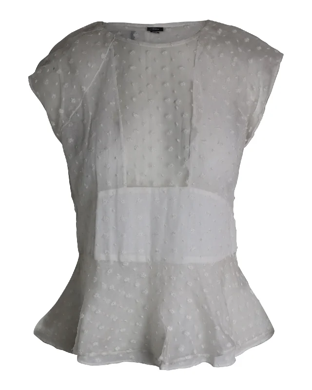 Fashion Deal Isabel Marant Sheer Panel Peplum Top in White Silk