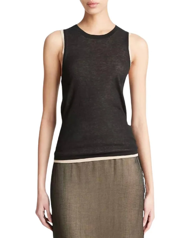 Classic Modern Offers Double Layer Knit Shell Top In Black Oat