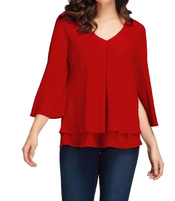 Romantic Chic Deals 3/4 Sleeve Top In Red