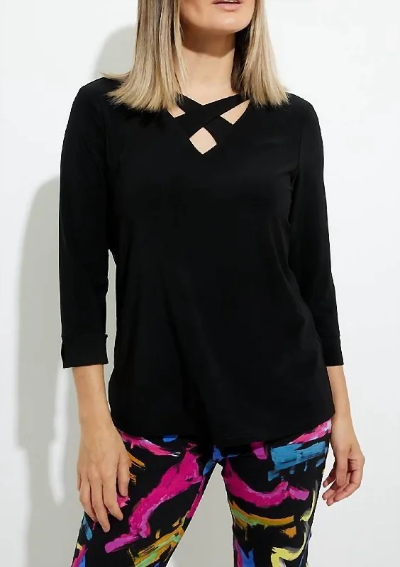 End Of Season Sale Cross Neckline Top In Black