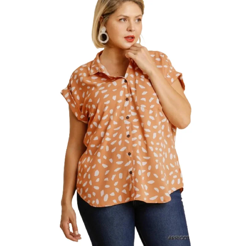 Inspired By You, Designed For You V-neck Dalmatian Print Button Front Top With Pocket Detail