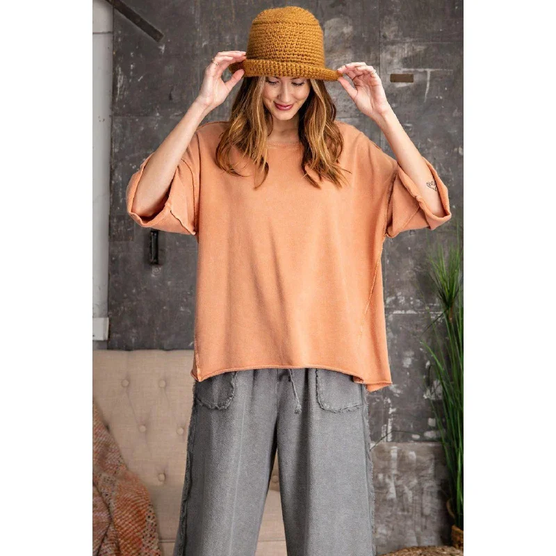 Trendy Threads 3/4 Slvs Mineral Washed Terry Knit Boxy Top