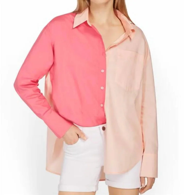 Classic Elegance Sales Pink Color Block Button Up