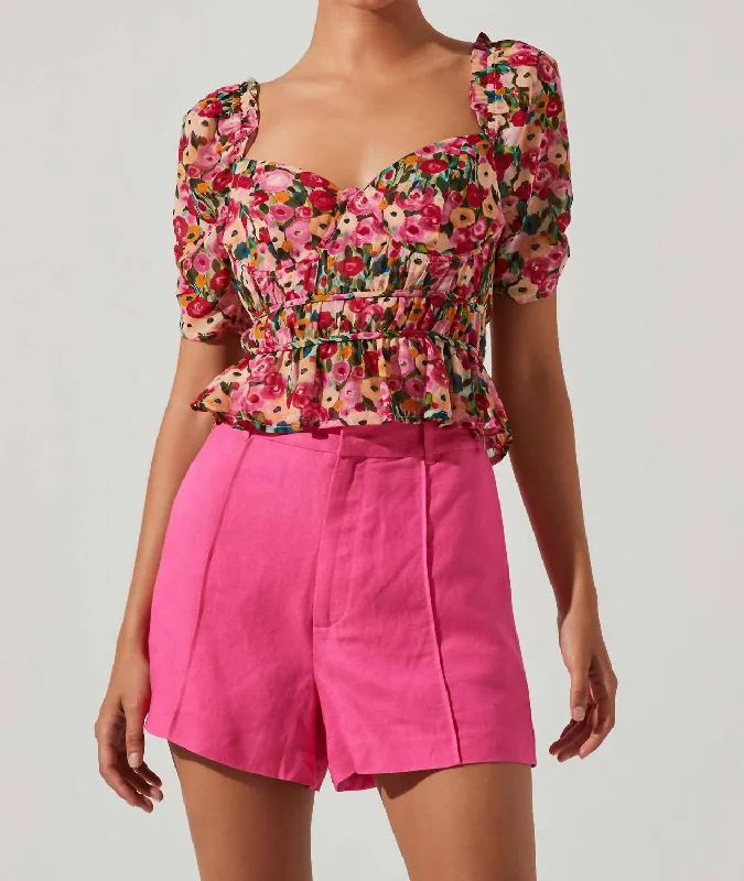 Trendy Styles Nayeli Floral Puff Sleeve Top In Red Multi Floral