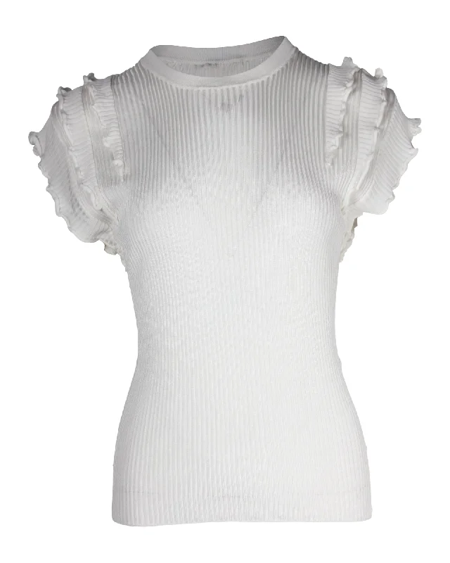 Premium Style Chloe Ruffled Ribbed Top in White Viscose