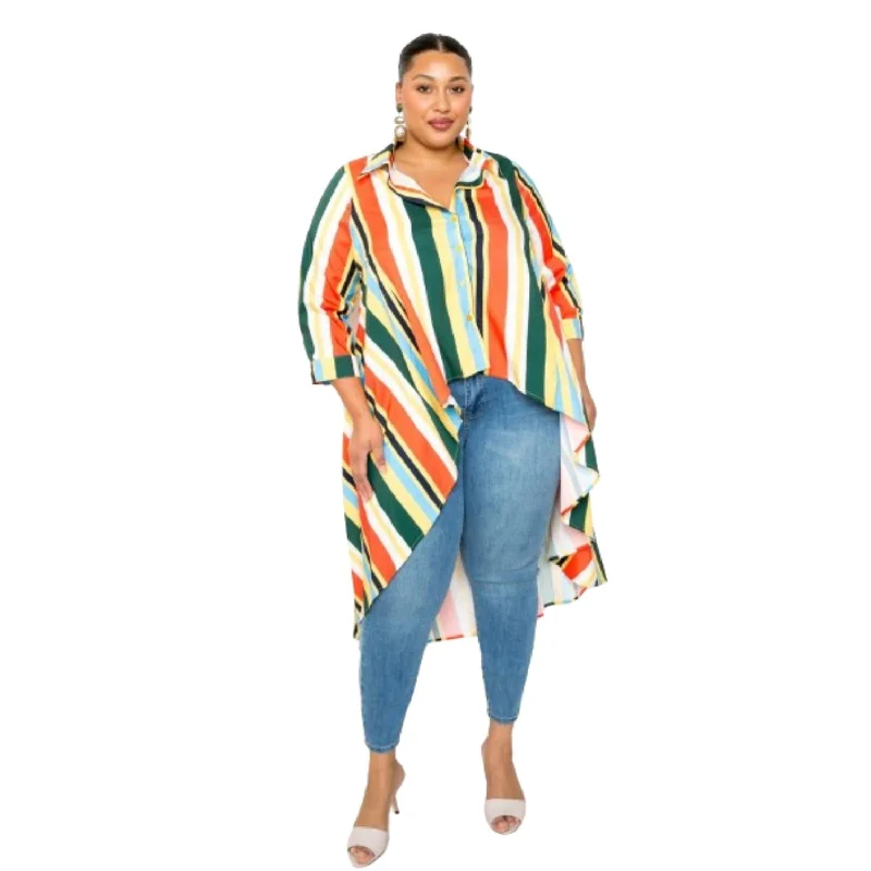 Timeless Elegance Sale Striped Hi Low Shirt