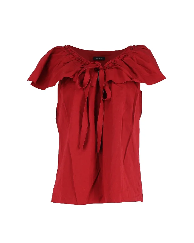 Chic Trend Collection Marc Jacobs Ruffled Tie-Neck Top in Red Cotton