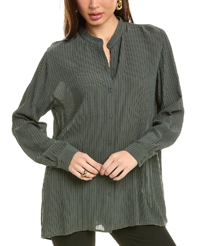 Save Big EILEEN FISHER Mandarin Collar Silk Shirt