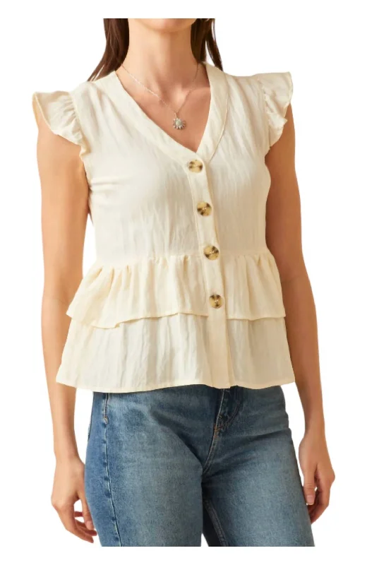 Premium Style Offers Peplum Top In Ivory