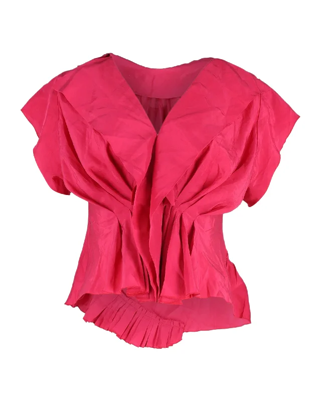 Style Breakthroughs Nina Ricci Pleated V-neck Top in Pink Silk