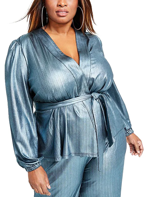 Comfort Meets Fashion Plus Womens Metallic Belted Wrap Top