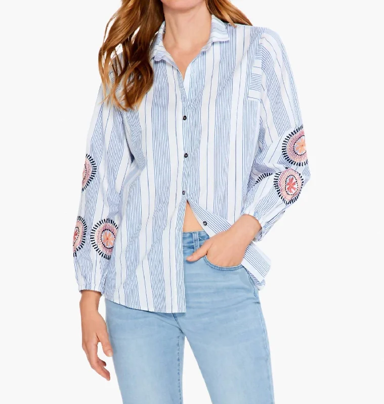 Seize Bargains Embroidered Skies Shirt In Blue Multi