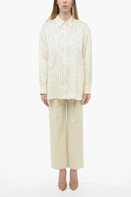 Trendy Styles Loulou Studio Flax Blend Oversized Shirt with Pinstriped Pattern