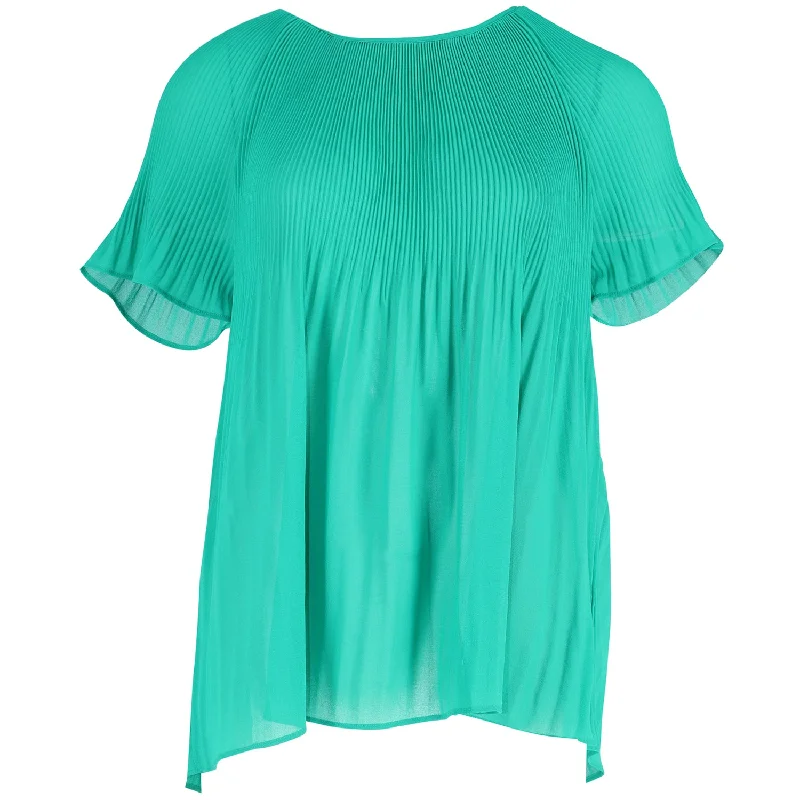 Essentials On Sale Michael Kors Pleated Georgette Top in Green Polyester