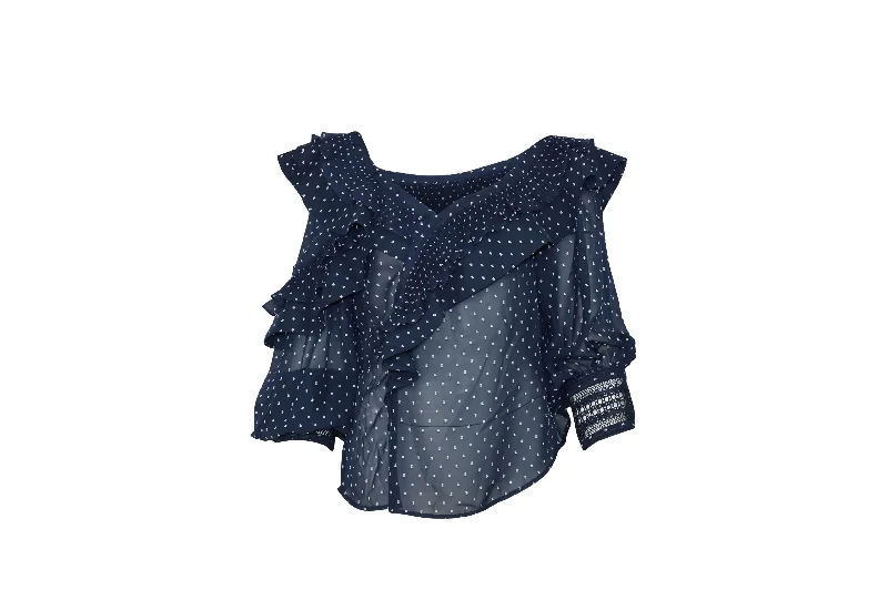 Fast Fashion Favorites Self-Portrait Plumetis Frilled Top in Blue Polyester