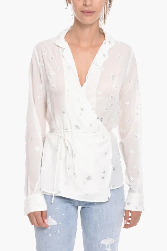 Get The Latest Trends Amiri Silk Blend Wrap Shirt with Lurex Motif