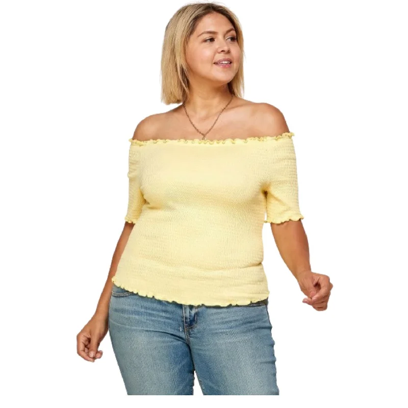 Chic & Cozy Collection Plus Size Solid Off The Shoulder Smocked Top