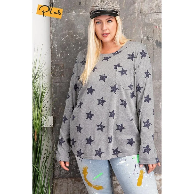 Special Offers, Don't Miss Plus Size Star Printed Poly Rayon Loose Fit Top