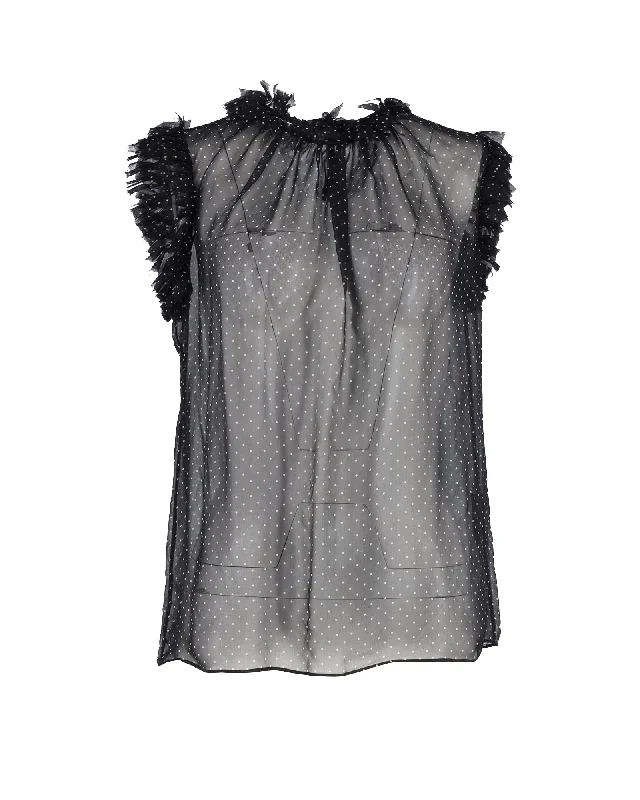 Stylish Deals Dolce & Gabbana Polka Dot Ruffled Sheer Top in Black Silk