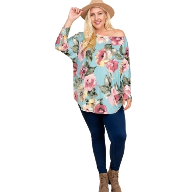 Crazy Price Slashing Plus Size Floral Printed Venezia One Shoulder Fashion Top