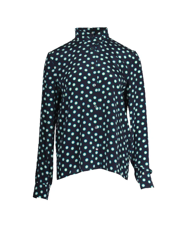 Unleash Your Style Miu Miu Polka Dot Shirt In Navy Blue Silk