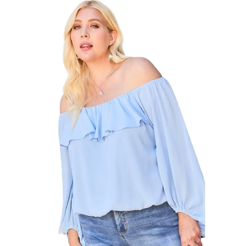 Spring Offer Off Shoulder Ruffle Bubble Sleeve Top