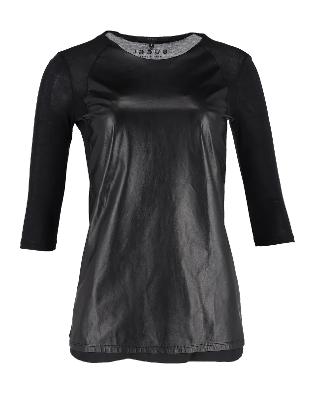 Urban Fashion Gucci 3/4 Sleeve Top in Black Leather