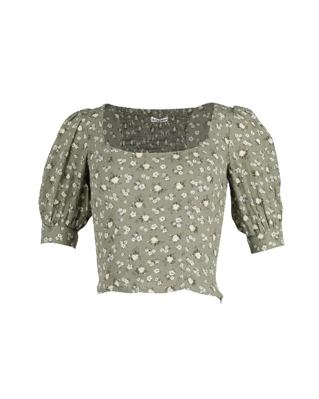 Urban Fashion Reformation Cave Top with Floral Print in Green Khaki Viscose