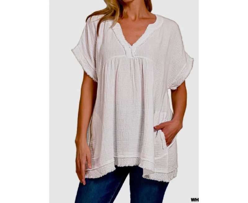 Hot Sale Danica Cotton Gauze Top In White