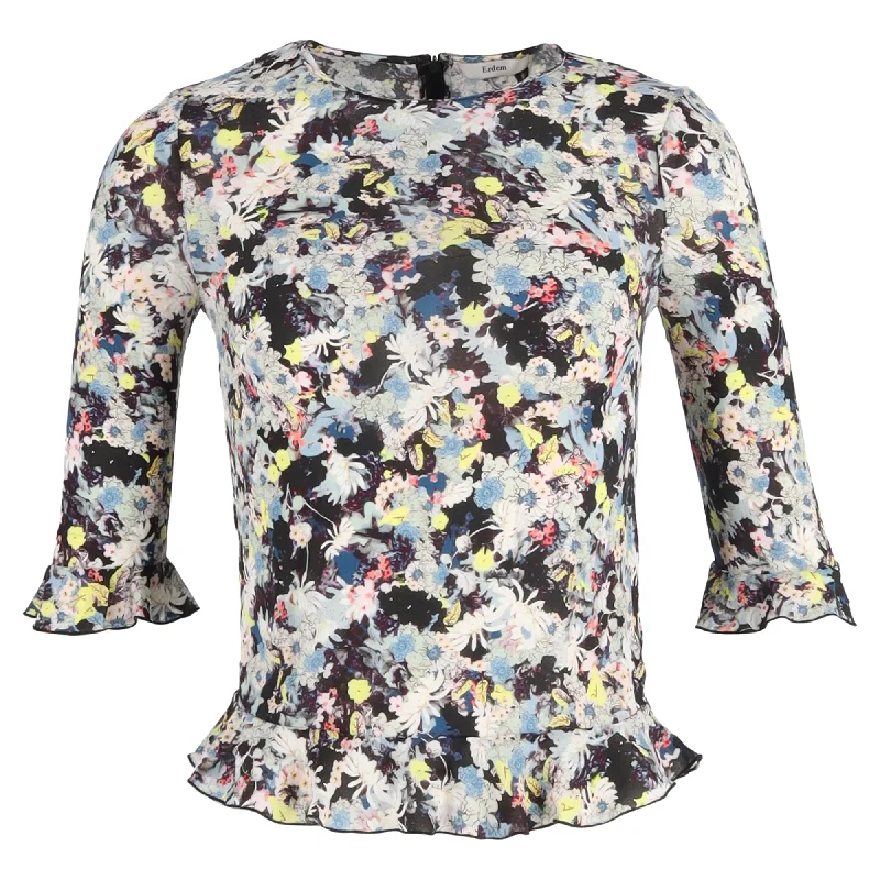 Effortless Style, Endless Impact Erdem Quarter Sleeve Top in Floral Print Silk