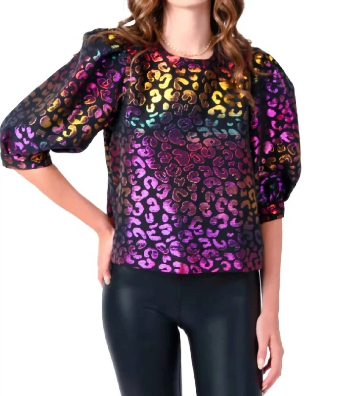 Crazy Price Slashing Bella Top In Gold Cheetah Jacquard