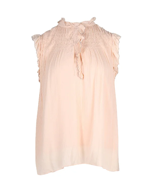 Must-Have Style Discounts Ba&Sh Shirred Ruffle Top in Pastel Pink Viscose