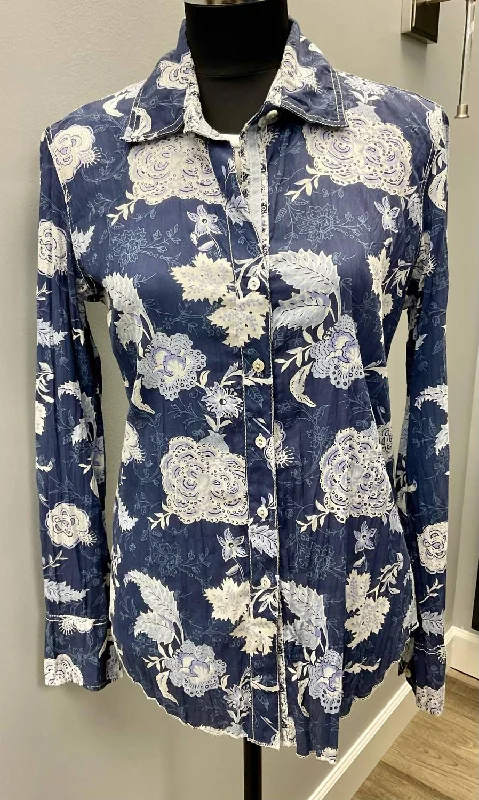 Unleash Your Fashion Floral Cotton Shirt In Blue/white