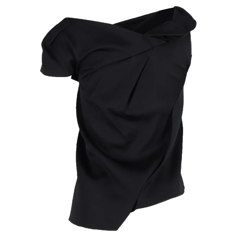 Chic Styles Roland Mouret Asymmetric Draped Top in Black Wool