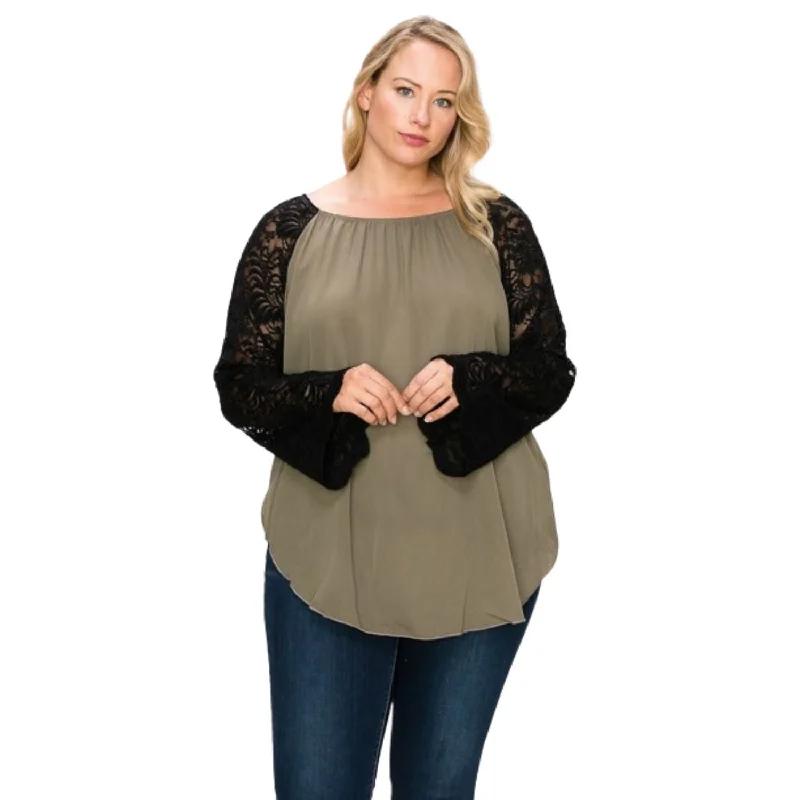 Daily Deals Solid Top Featuring Flattering Lace Bell Sleeves