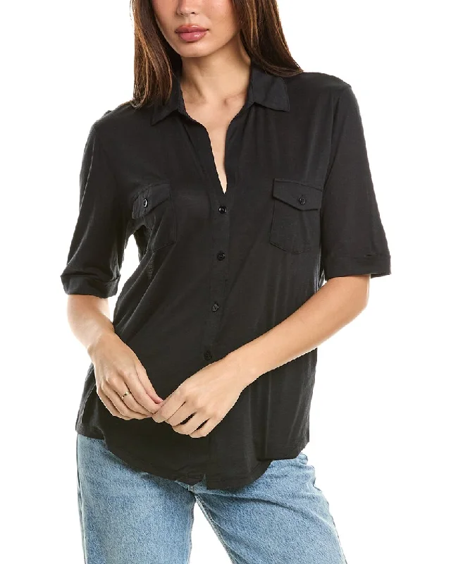 Fashion Forward Majestic Filatures 3/4-Sleeve Pocket Silk-Blend Shirt