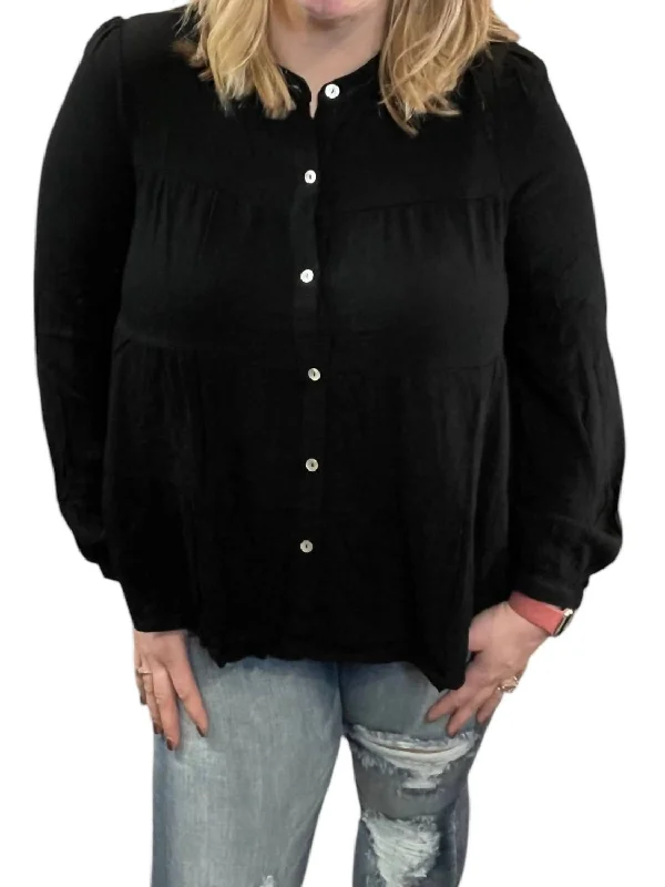 Ends Soon Tiered Button Front Top In Black