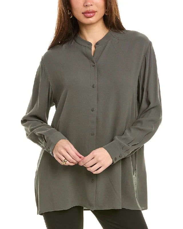 Seasonal Trends EILEEN FISHER Mandarin Collar Silk Shirt