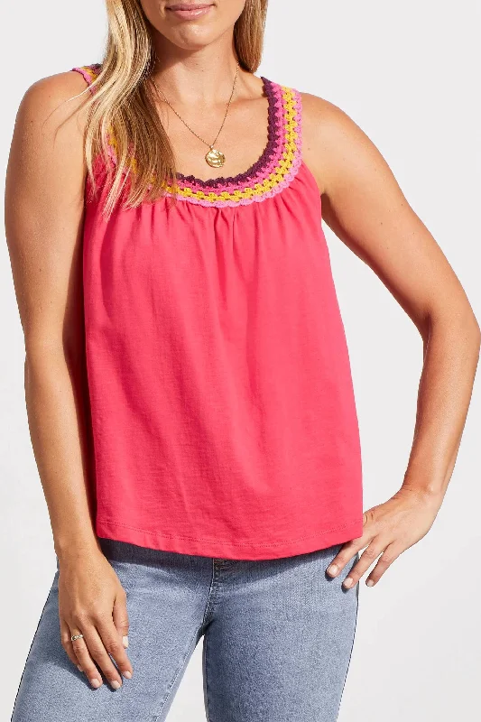 Flash Sale Starts Crochet Neckline Flowy Top In Fruit Punch