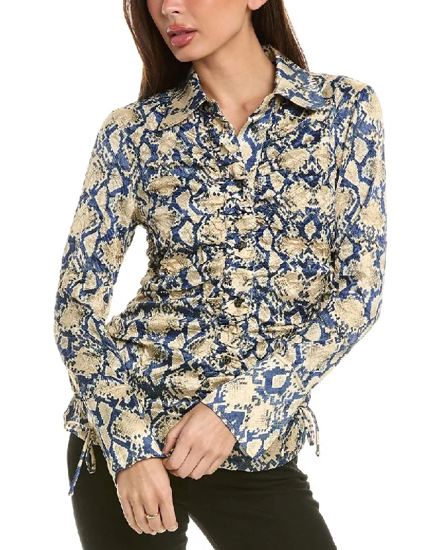 Weekend Exclusive GANNI Crinkled Satin Fitted Shirt