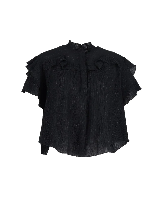 Break Fashion Norms Isabel Marant Ruffled Top in Black Silk