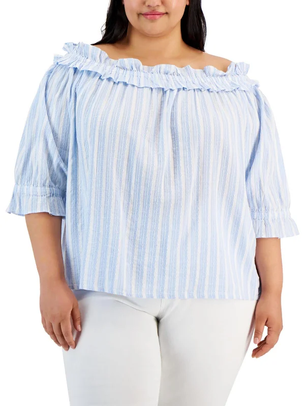 Sophisticated Style Offers Plus Womens Ruffled Off The Shoulder Peasant Top