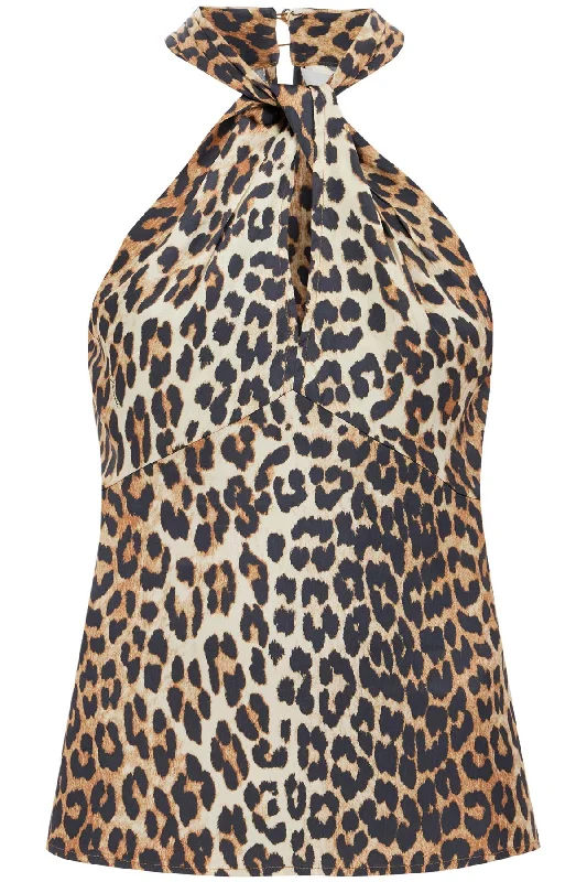 Hot Brand Discounts Ganni Women's Leopard Print Satin Top For