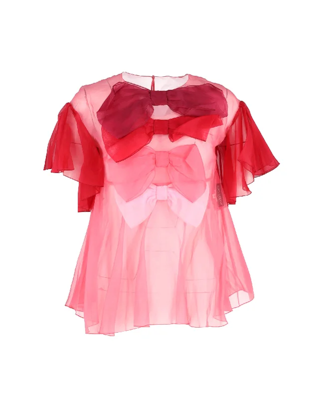 Cozy Chic Promotions Dolce & Gabbana Sheer Bow Top in Pink Chiffon