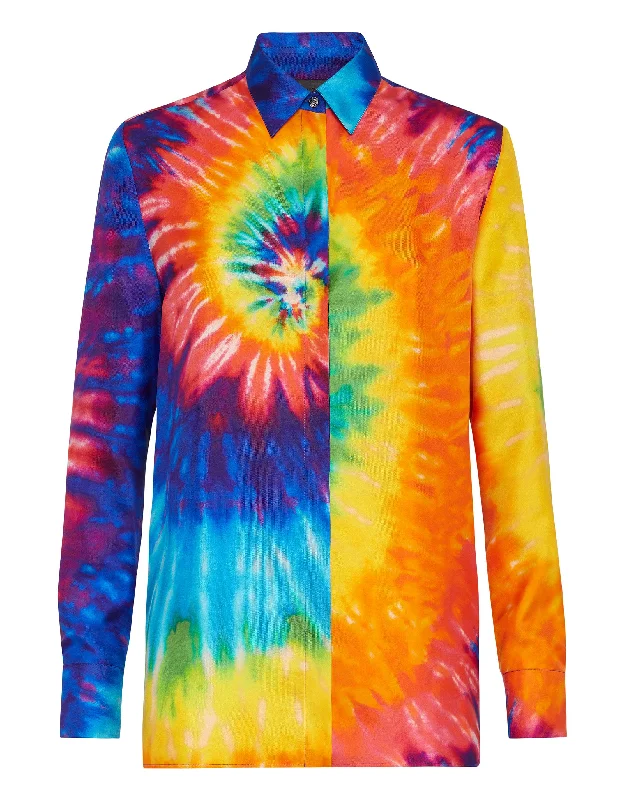 Dive Into Trendy Styles Silk Shirt Printed Tie dye