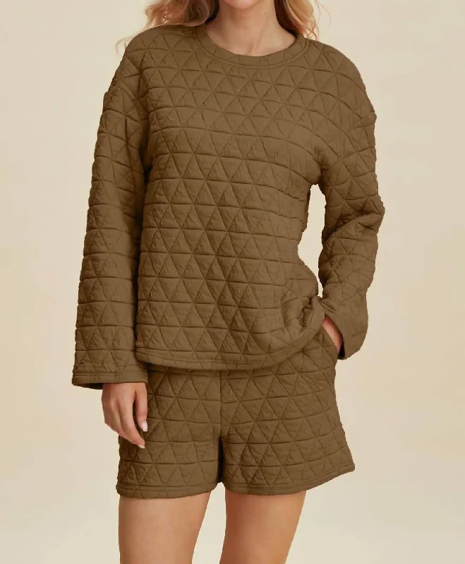 Best Deals Of The Season Textured Top And Shorts Set In Coffee Brown