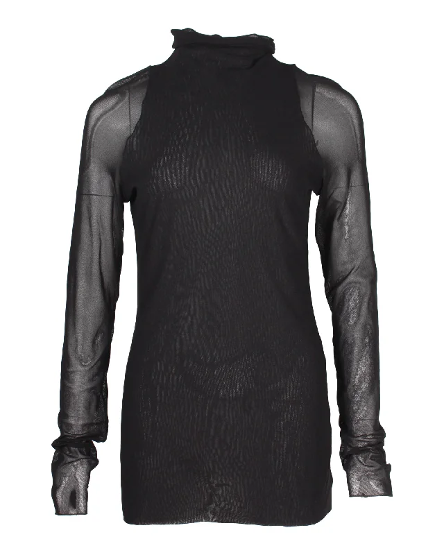 Sophisticated Fashion Max Mara Leisure Vales Sheer Turtleneck Top in Black Polyamide