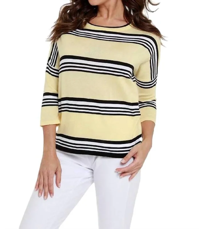 Fast Fashion Favorites Striped 3/4 Sleeve Top In Yellow