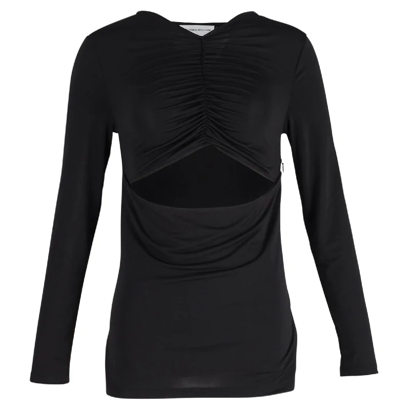 Affordable Trendy Fashion Cutout Ruched Stretch Top in Black Cotton