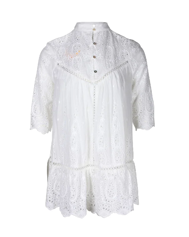 Chic Style Discounts Zimmermann Ticking Paneled Smock Top In White Cotton